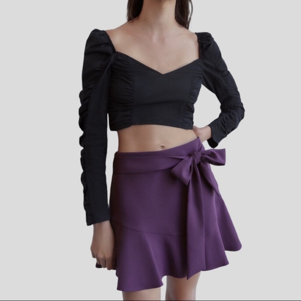 ZARA Purple Bow Trim Skort Mini Skirt Size XS